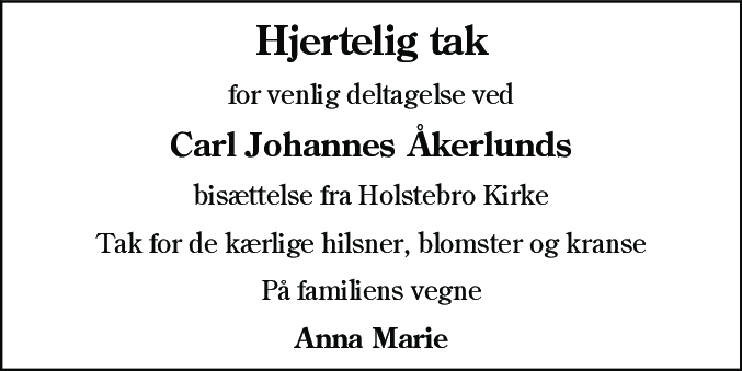 Dødsannonce for Carl Johannes Åkerlund