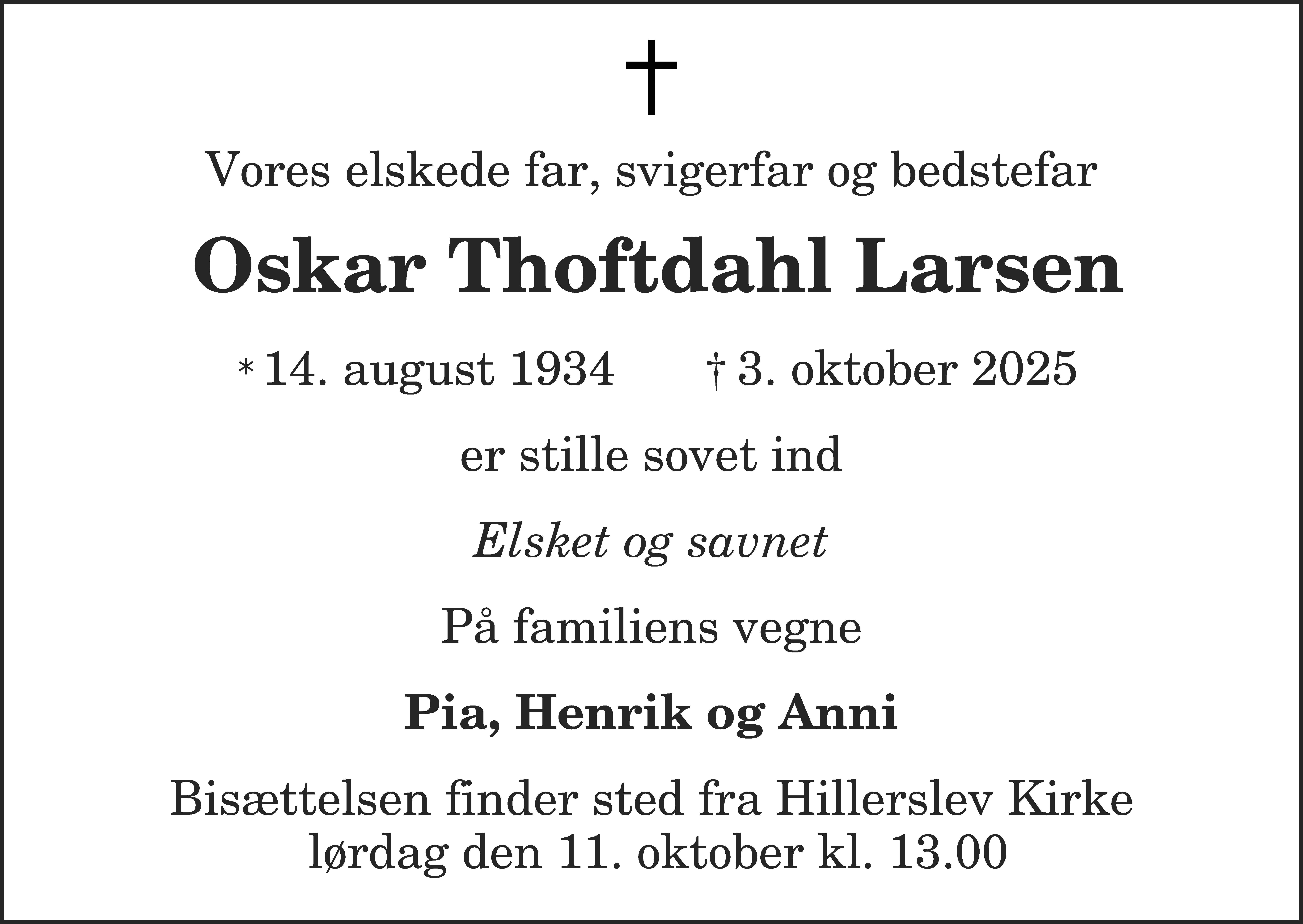 Dødsannonce for Oskar Thoftdahl Larsen