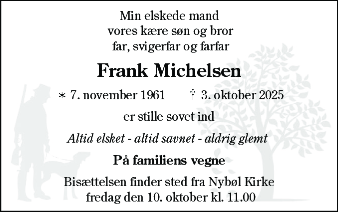Dødsannonce for Frank Michelsen