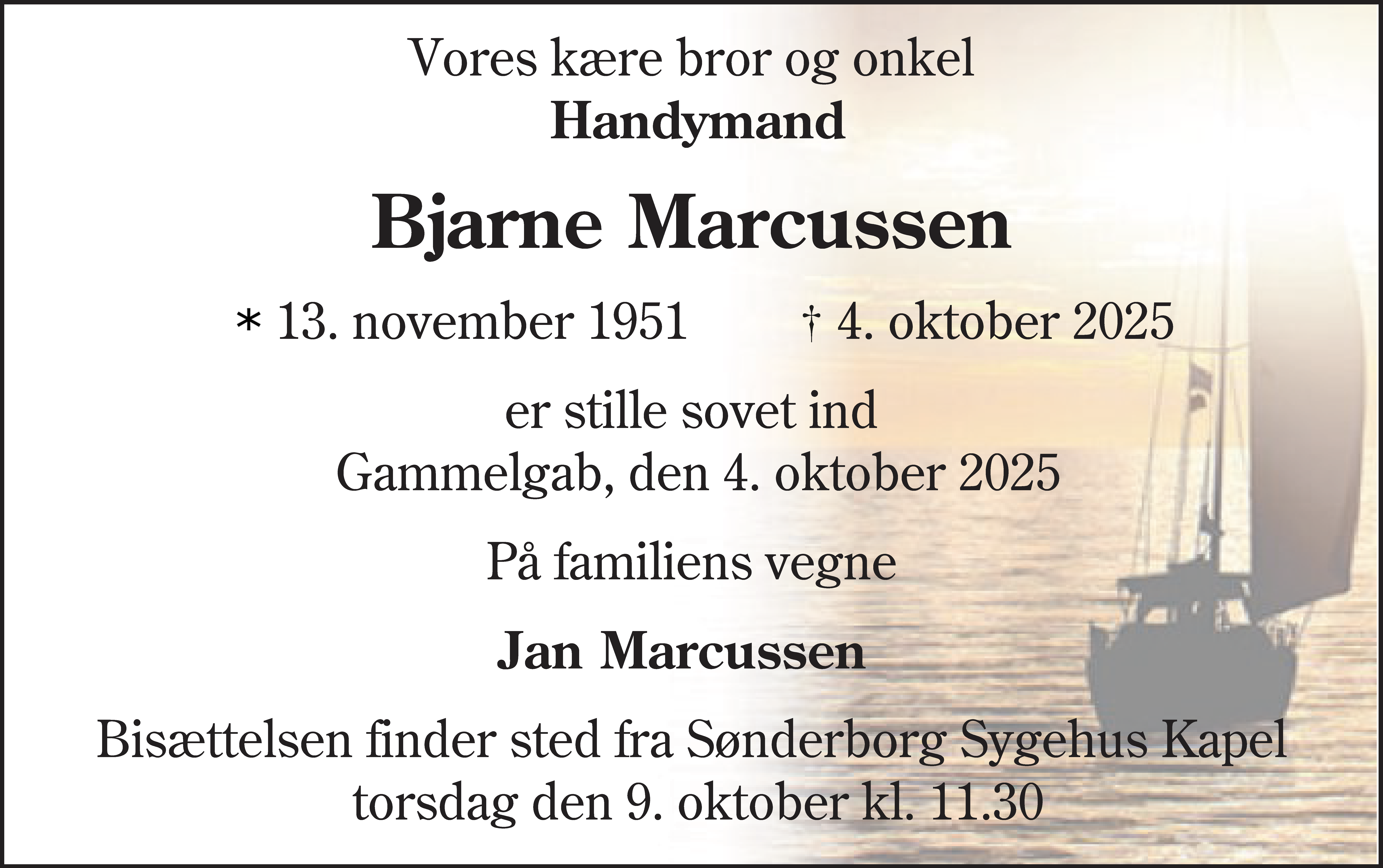 Dødsannonce for Bjarne Marcussen