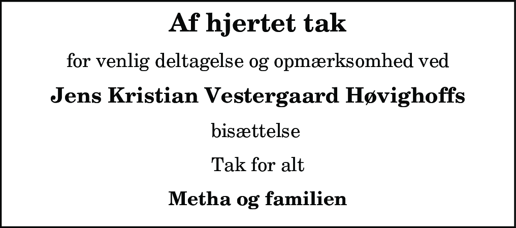 Dødsannonce for Jens Kristian Vestergaard Høvighoff