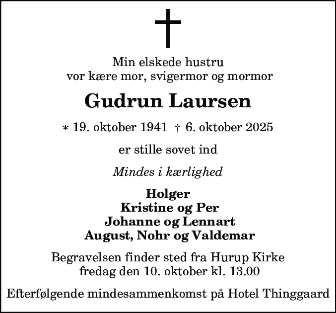 Dødsannonce for Gudrun Laursen