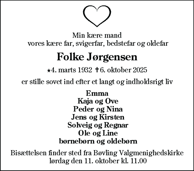 Dødsannonce for Folke Jørgensen