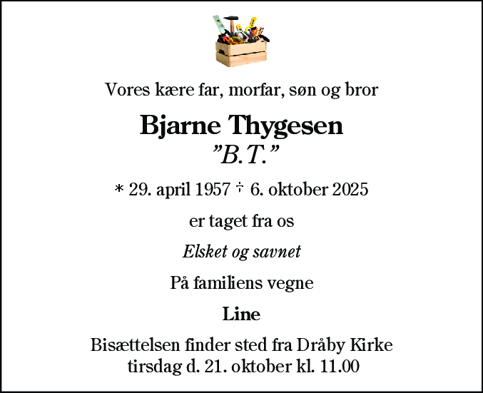 Dødsannonce for Bjarne Thygesen