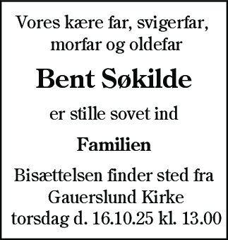 Dødsannonce for Bent Søkilde