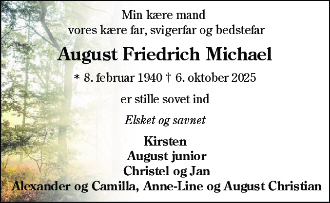 Dødsannonce for August Friedrich Michael