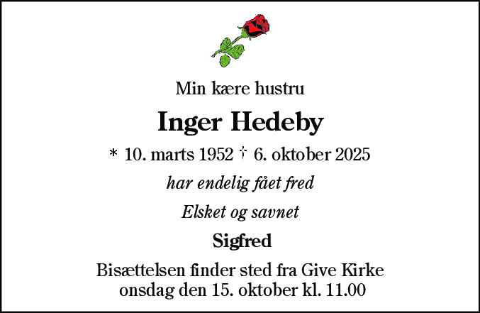 Dødsannonce for Inger Hedeby