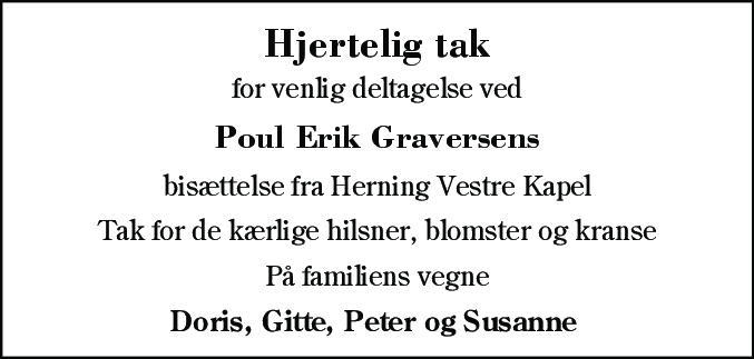 Dødsannonce for Poul Erik Graversen