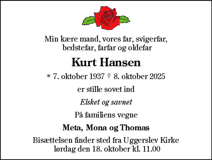 Dødsannonce for Preben Kurt Hansen