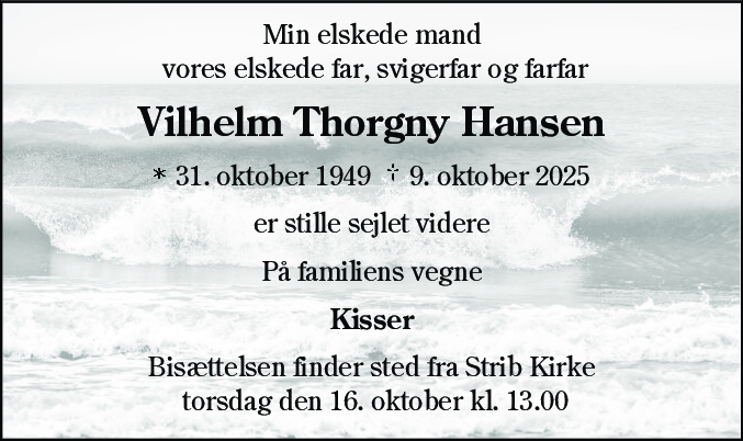 Dødsannonce for Vilhelm Thorgny Hansen
