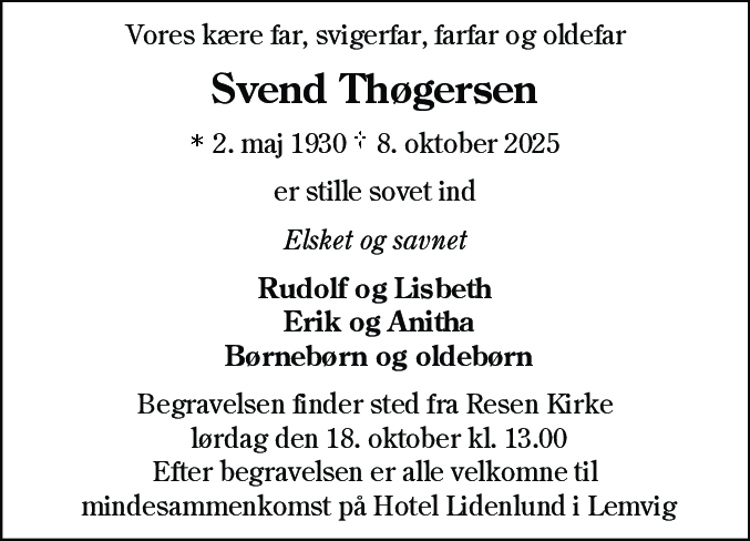 Dødsannonce for Svend Thøgersen