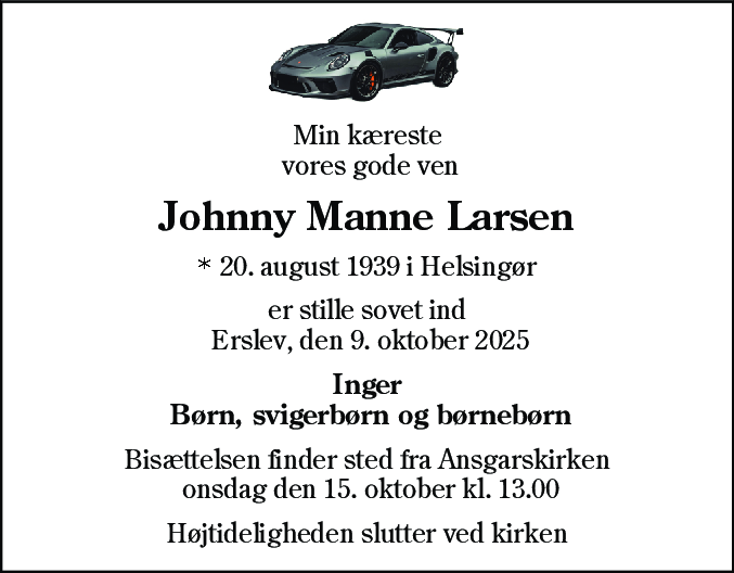 Dødsannonce for Johnny Manne Larsen