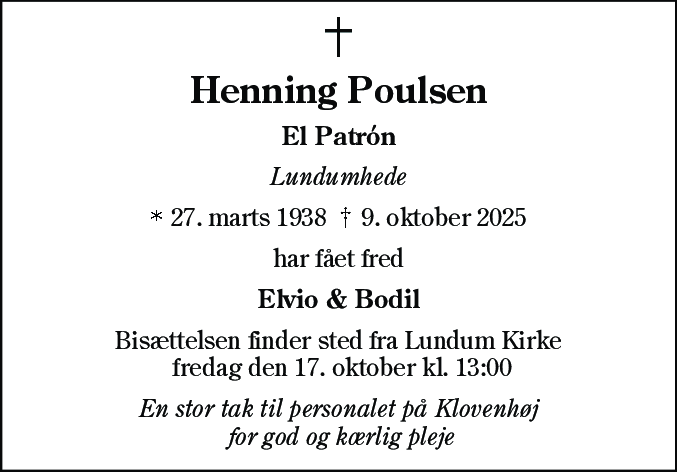 Dødsannonce for Henning Poulsen
