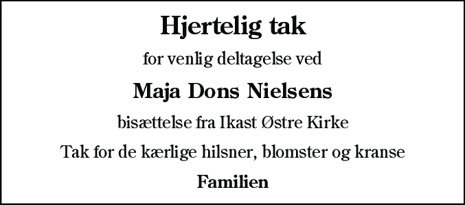 Dødsannonce for Maja Dons Nielsen