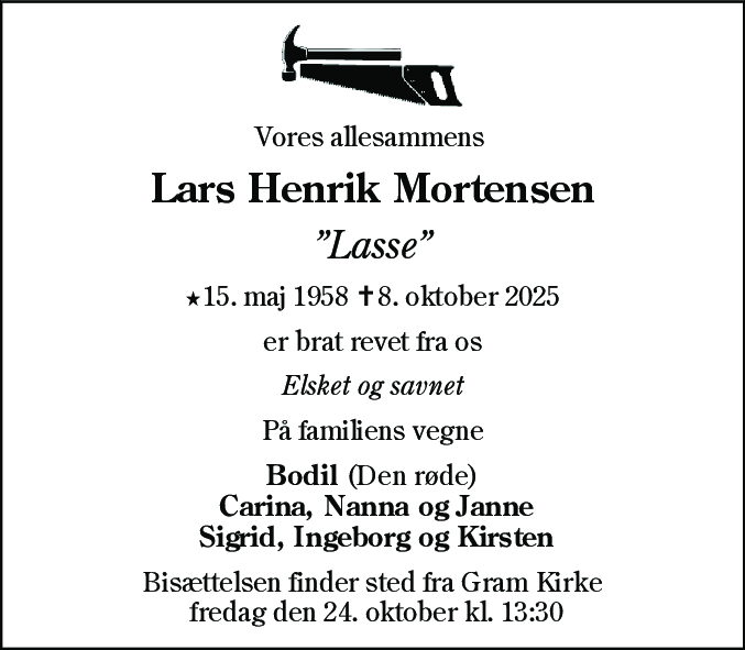 Dødsannonce for Lars Henrik Mortensen