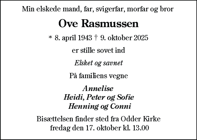 Dødsannonce for Ove Rasmussen