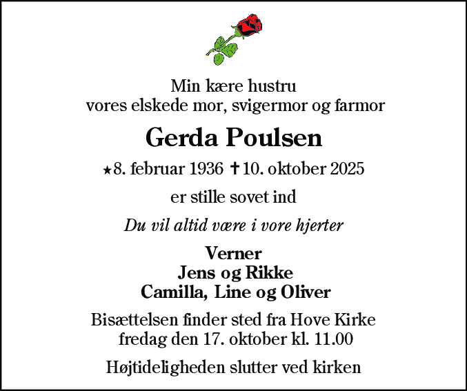 Dødsannonce for Gerda Poulsen