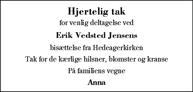 Dødsannonce for Erik Vedsted Jensen