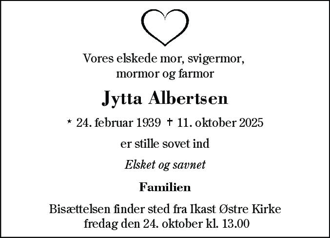 Dødsannonce for Jytta Albertsen