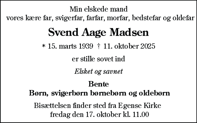 Dødsannonce for Svend Aage Madsen