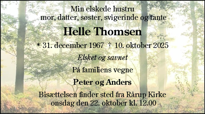 Dødsannonce for Helle Thomsen
