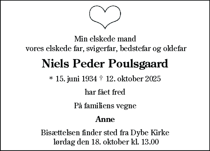 Dødsannonce for Niels Peder Poulsgaard