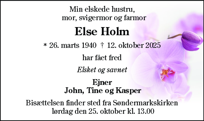 Dødsannonce for Else Holm