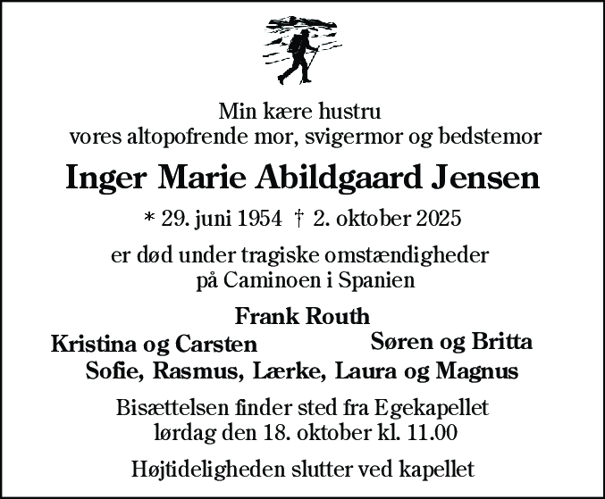 Dødsannonce for Inger Marie Jensen