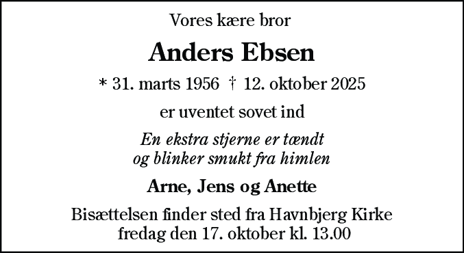 Dødsannonce for Anders Christian Ebsen