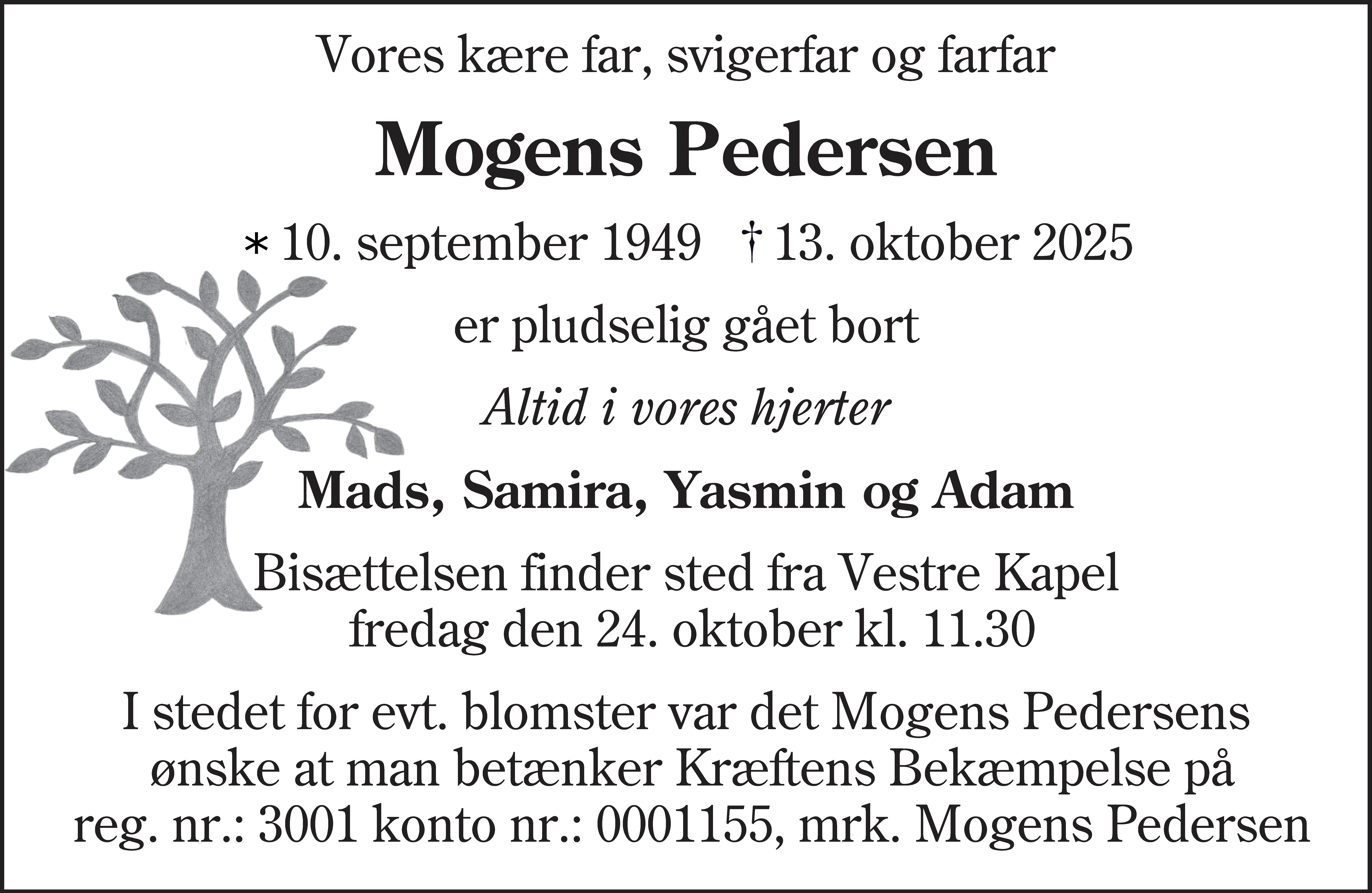 Dødsannonce for Mogens Pedersen