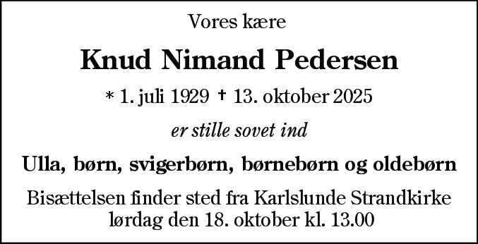 Dødsannonce for Knud Nimand Pedersen