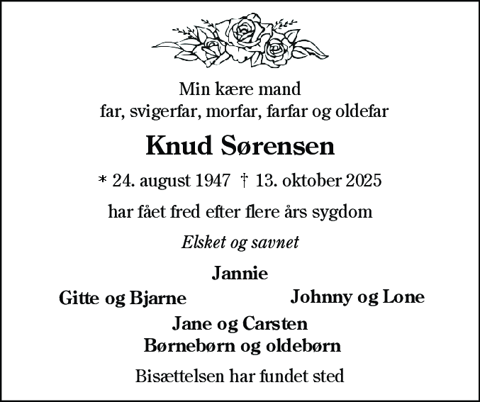 Dødsannonce for Knud Sørensen
