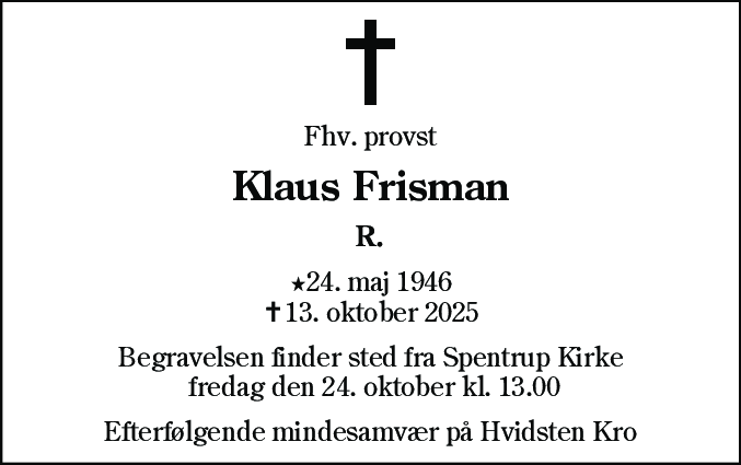 Dødsannonce for Klaus Frisman