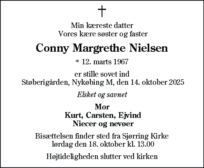 Dødsannonce for Conny Margrethe Nielsen