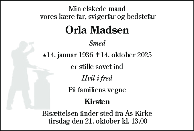 Dødsannonce for Orla Madsen
