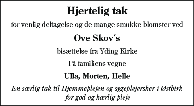 Dødsannonce for Ove Herskind Skov