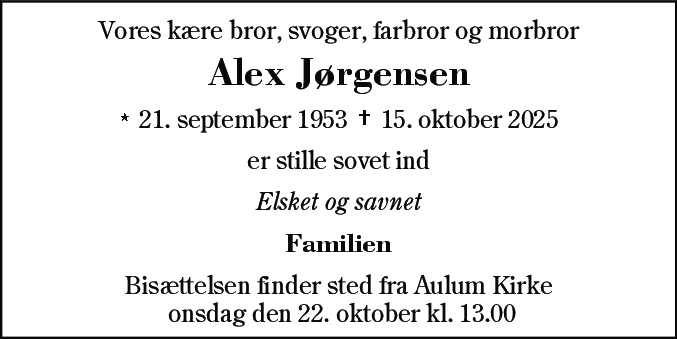 Dødsannonce for Alex Jørgensen