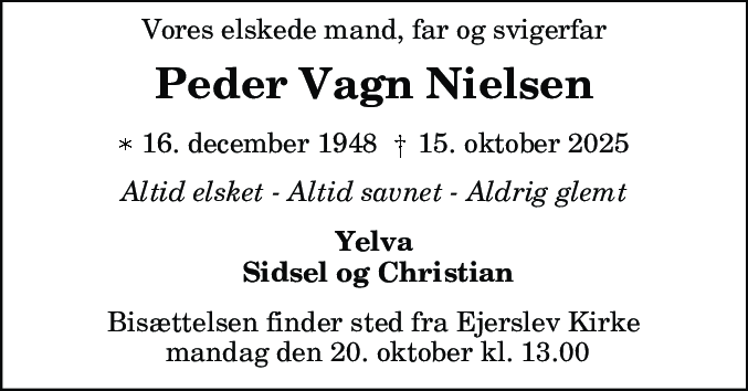 Dødsannonce for Peder Vagn Nielsen