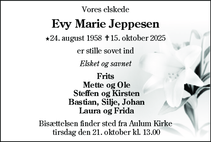 Dødsannonce for Evy Marie Jeppesen