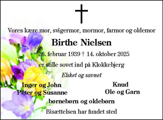 Dødsannonce for Birthe Nielsen