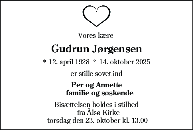 Dødsannonce for Gudrun Jørgensen