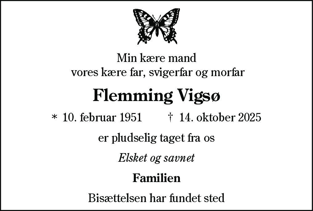 Dødsannonce for Flemming Vigsø