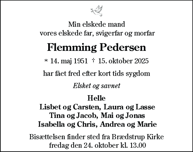 Dødsannonce for Flemming Pedersen