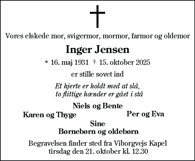 Dødsannonce for Inger Birthe Jensen
