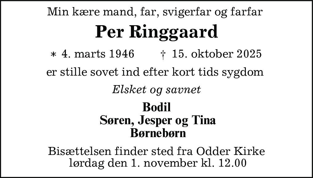 Dødsannonce for Per Ringgaard