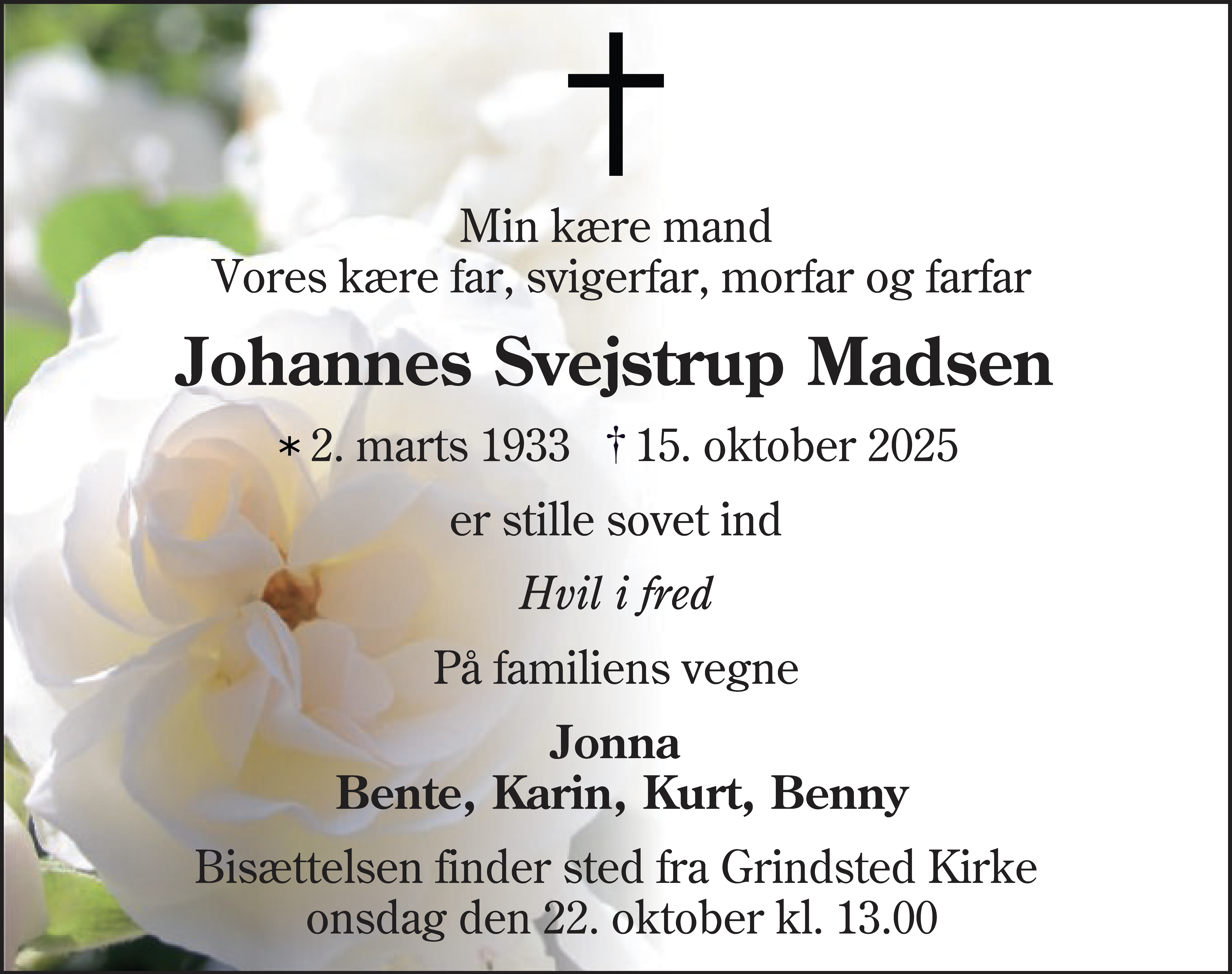 Dødsannonce for Johannes Svejstrup Madsen