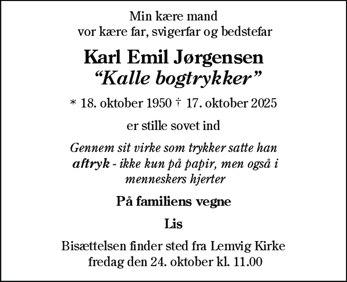 Dødsannonce for Karl Emil Jørgensen