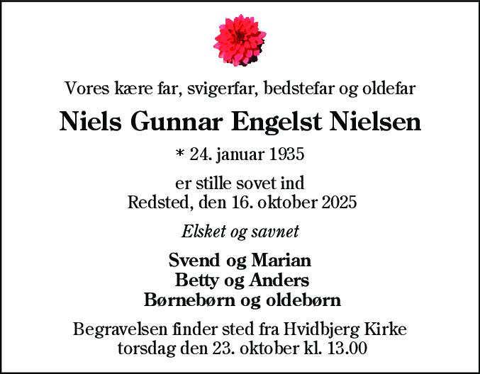 Dødsannonce for Niels Gunner Engelst Nielsen