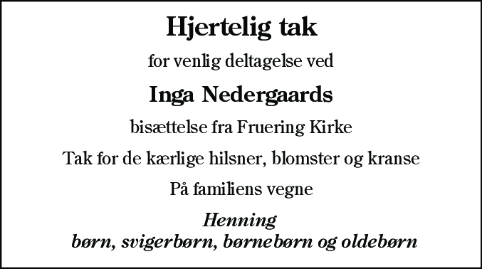 Dødsannonce for Inga Nedergaard