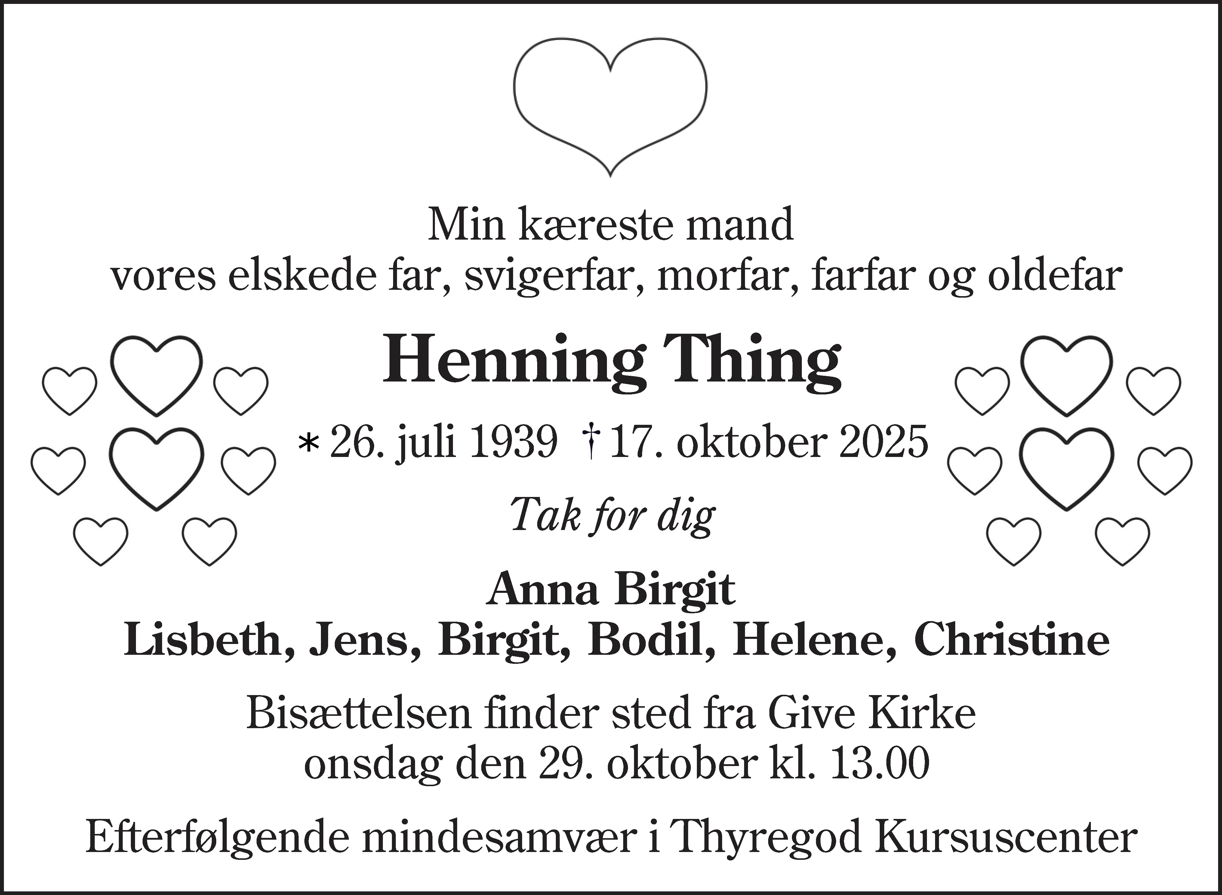 Dødsannonce for Henning Orla Thing